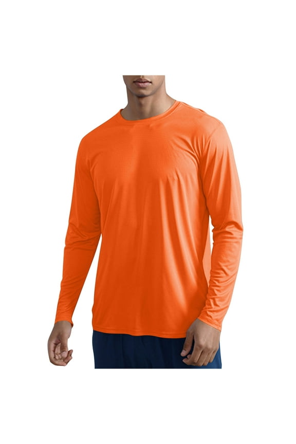 Mens Long Sleeve Shirts UV SPF UPF 50+ Rash Guard Fishing Running Quick Dry Lightweight Long Sleeve Tees,Orange S