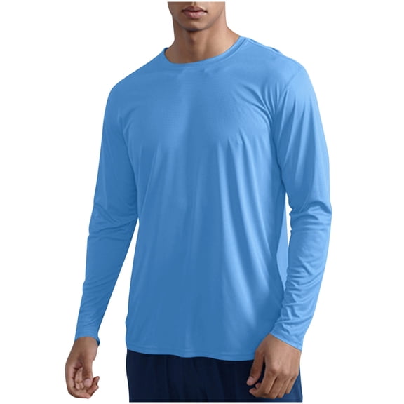 CYiJun Mens Long Sleeve Shirts UV SPF UPF 50+ Rash Guard Fishing Running Quick Dry Lightweight Long Sleeve Tees,Sky Blue S