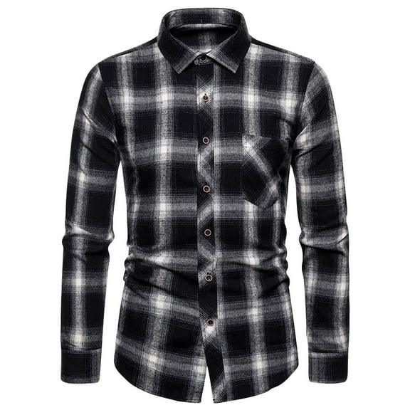CYiJun Mens Plaid Button Down Shirt Long Sleeve Wrinkle Free Dress Shirts Casual Regular Fit Flannel Shirt with Pocket,Black L