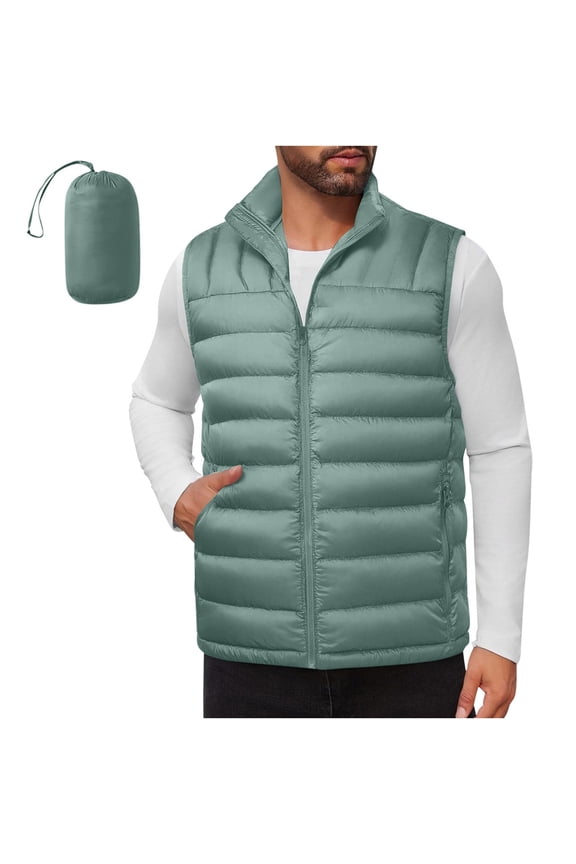 Mens Puffer Vest Down Water Resistant Packable Outerwear Zip Up Pockets Warm Versatile Layer