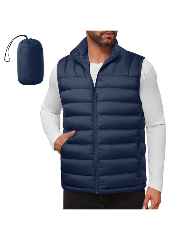 Mens Puffer Vest Down Water Resistant Packable Outerwear Zip Up Pockets Warm Versatile Layer