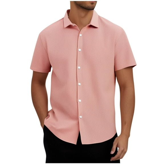 CYiJun Mens Short Sleeve Button Down Shirt Casual Regular Fit Knit Textured Stretch Dress Shirt