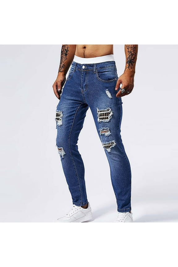 Mens Slim Fit Skinny Jeans Stretch Comfy Ripped Denim Pants