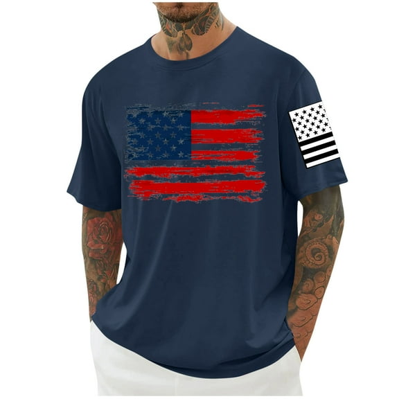 CYiJun Patriotic Shirts for Men USA 4th of July Cotton Tee American Flag T Shirt