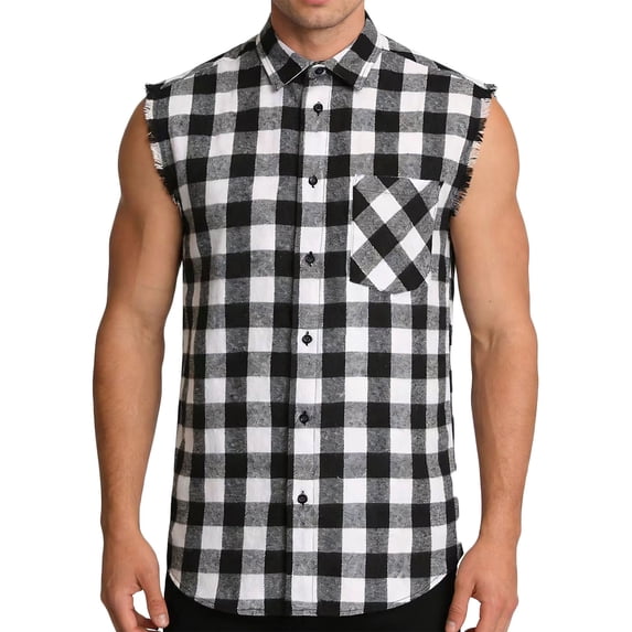 CYiJun Plaid Flannel Sleeveless Shirt Plaid for Men,Casual Cowboy Button Down Tank Shirts