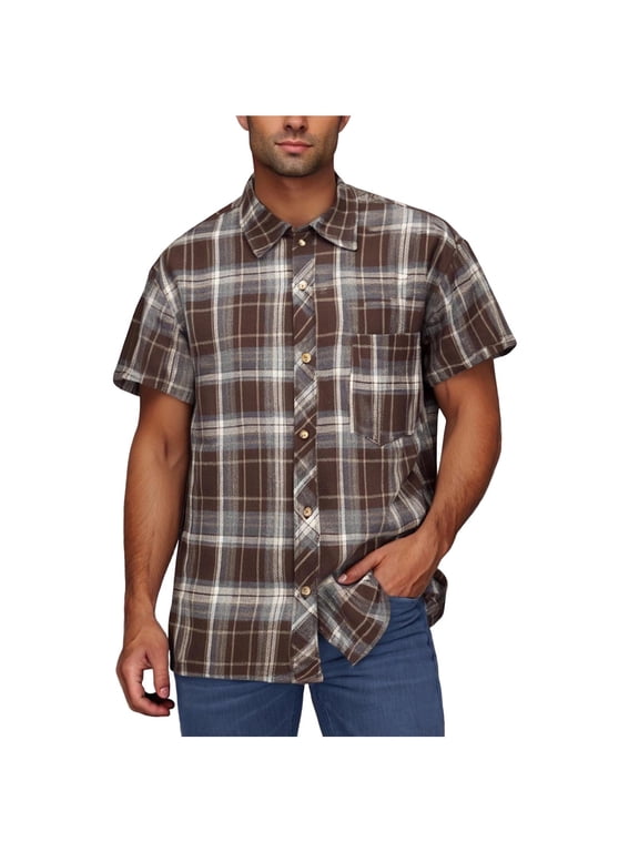 Plaid Shirts for Men,Men's Regular-Fit Short Sleeve Woven Button Down Shirt with Pocket (Available in Big & Tall)