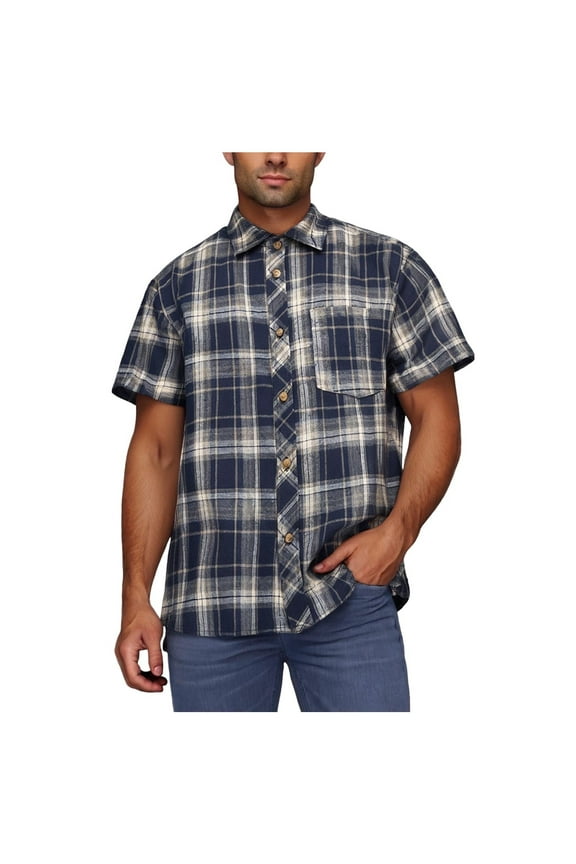 Plaid Shirts for Men,Mens Western Cowboy Pearl Buttons Plaid Short Sleeve Pockets Lightweight Casual Shirt