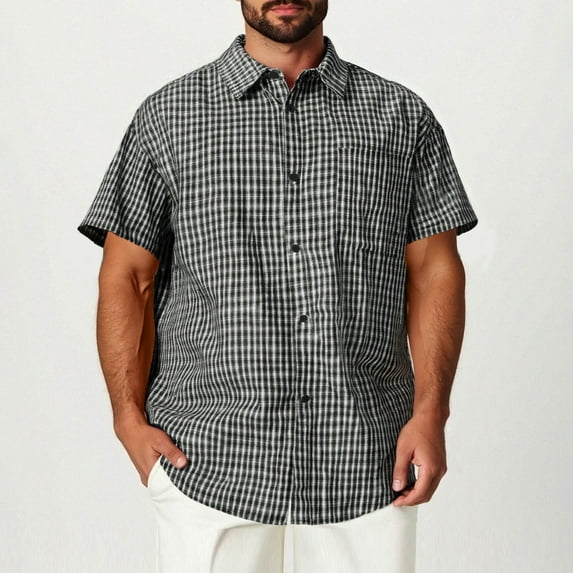 CYiJun Plaid Shirts for Men Short Sleeve Pearl Snap Shirts for Men Button Up Shirt Cowboy Casual Work Shirt