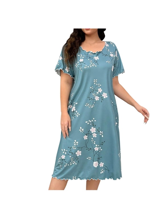 Plus Size Nightgowns for Women Pleated Sleep Shirts Short Sleeve Night Shirts Lace Trim Night Gown Ladies Sleep Dress