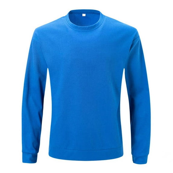 CYiJun Waffle Weave Long Sleeve Shirts for Men Fall Cotton Casual T Shirts Breathable Comfort Basic Tee Shirts,Blue 3XL