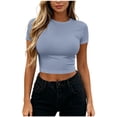 thumbnail image 1 of CYiJun Womens Crop Tops Summer Slim Fitted Basic Tee Stretchy Soft Crewneck Short Sleeve T Shirt, 1 of 7