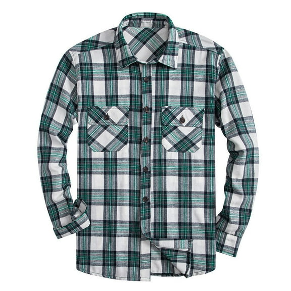 CYiJunMens Flannel Shirts Cotton Long Sleeve Plaid Shirt Casual Fashion Button Up Soft Shirts with Two Pockets,Green XL