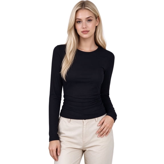 CYiJunNo Boundaries Women's Slim Fitted Long Sleeve Shirts Crew Neck Basic Tees Soft Crop Tight Tops