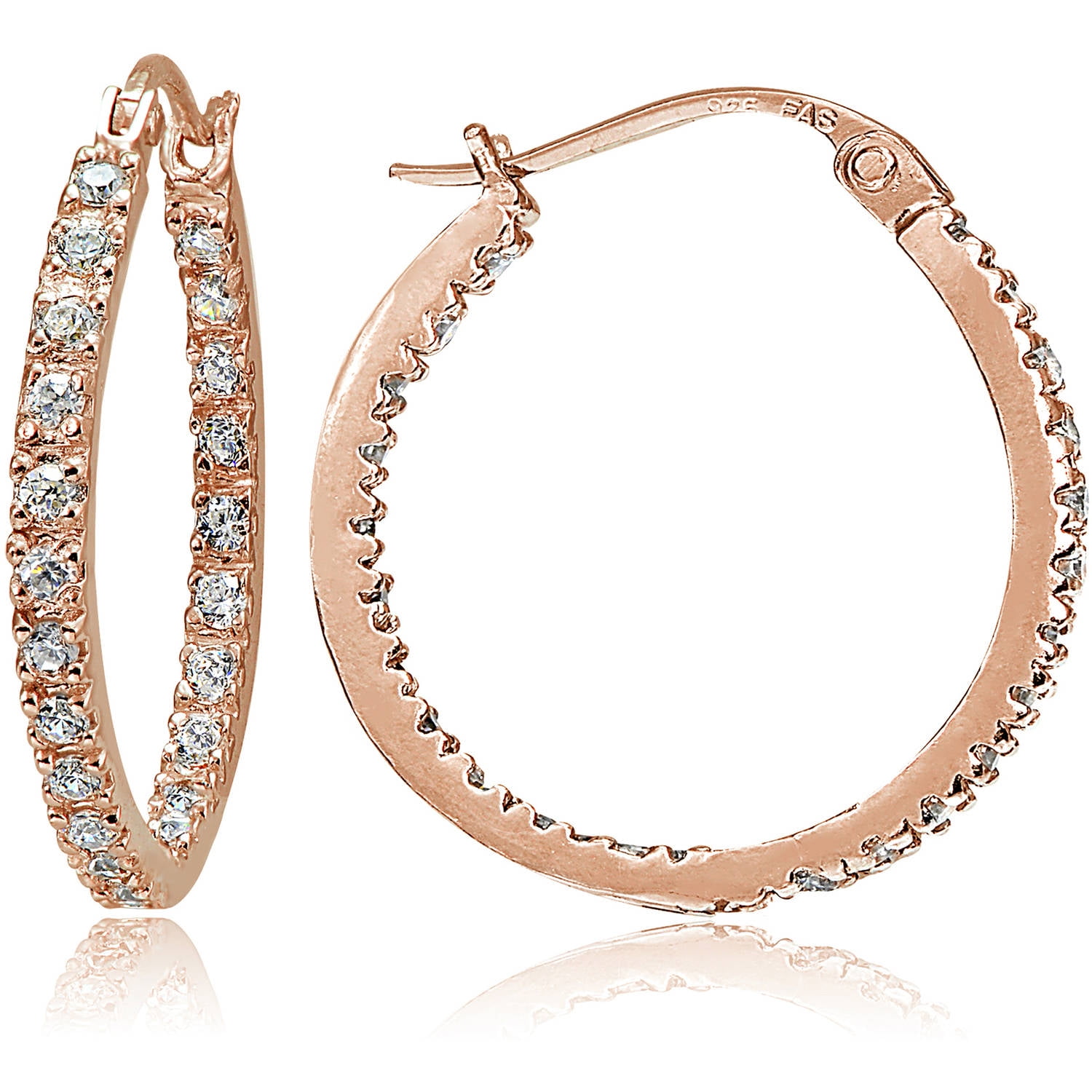 CZ 14kt Rose Gold over Sterling Silver Hoop Earrings