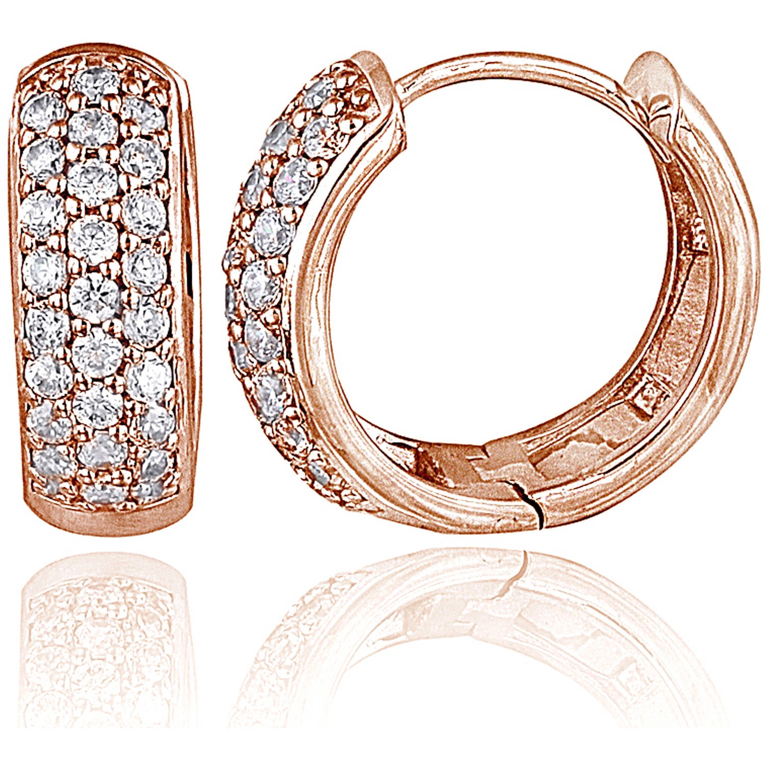 CZ 14kt Rose Gold over Sterling Silver Huggie Hoop Earrings
