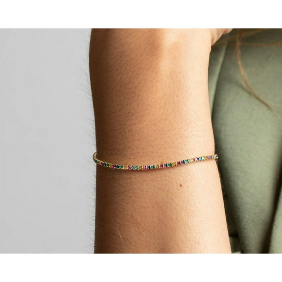 CZ 2MM Rainbow Sapphire Tennis bracelet,multicolor CZ bracelet,Minimalist bracelet, Classic bracelet