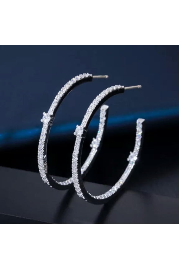 CZ 925 Silver Big Loop Circle Thin Hoop Earrings Jewelry for Women