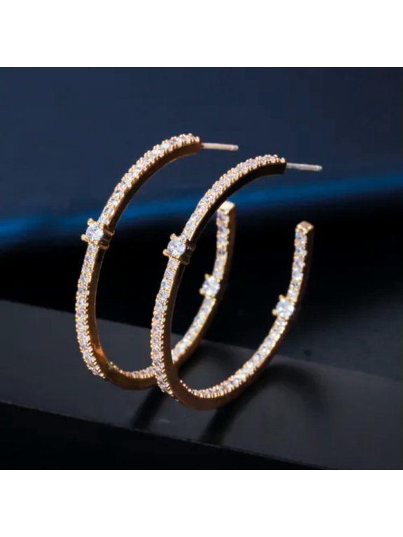 CZ 925 Silver Big Loop Circle Thin Hoop Earrings Jewelry for Women