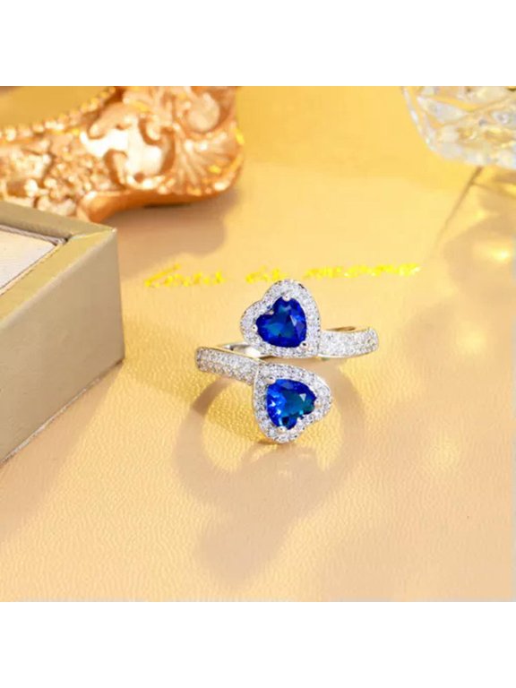 CZ Adjustable Double Heart Ring Green Silver Plated Cubic Zirconia Fashion Gift
