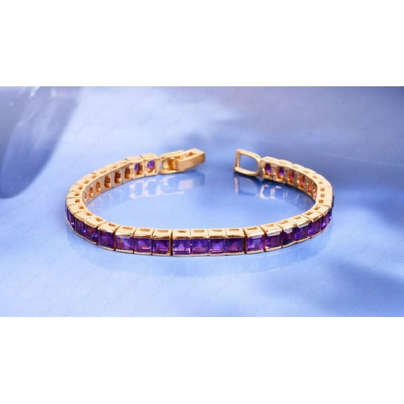 CZ Amethyst Tennis Bracelet, Chain Bracelet,4MM Square Cut Gemstone Bracelet,Gift men women