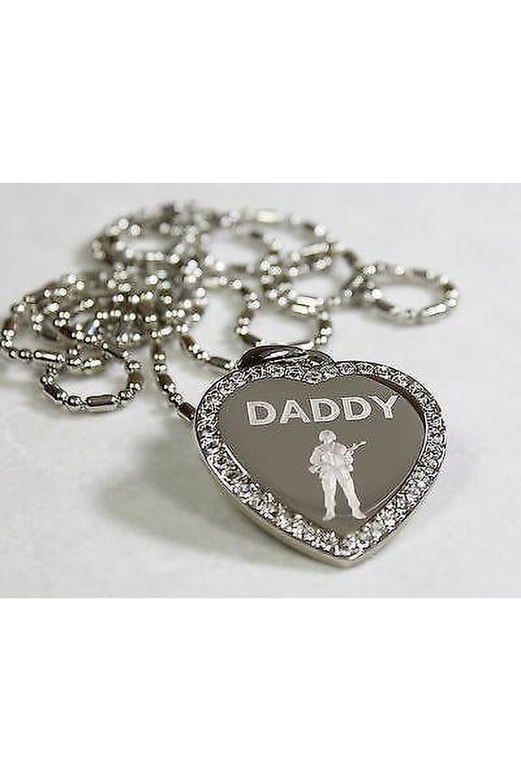 CZ BLING HEART MILITARY SON DAD. BROTHER NECKLACE ARMY NAVY AIRFORCE MARINE