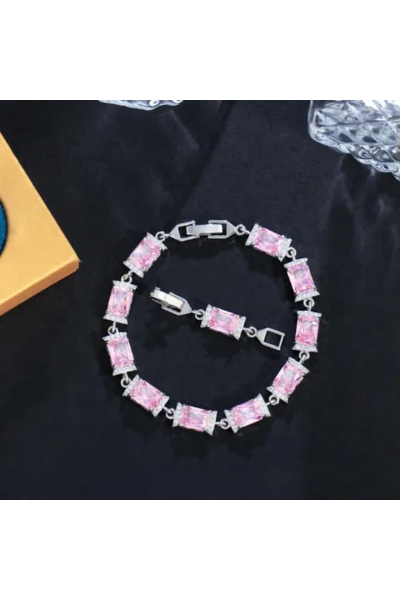 CZ Baguette Stone Charms Bracelet Silver Plated Yellow Cubic Zirconia for Brides