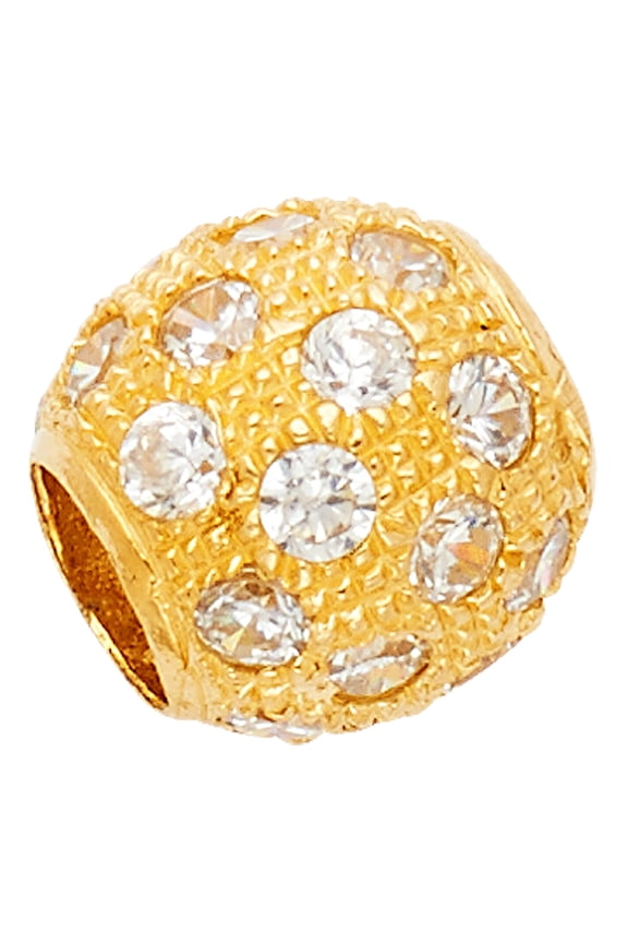 CZ Bead Charm Solid 14k Yellow Gold Ball Pendant Round Sphere Diamond Cut Polished Finish Fancy 10 x 10 mm