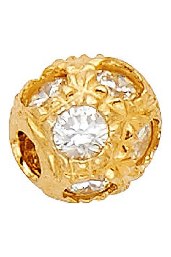 CZ Bead Charm Solid 14k Yellow Gold Ball Pendant Round Sphere Diamond Cut Polished Finish Fancy