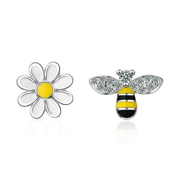 CZ Bee Daisy Flower Asymmetric Tiny Small Stud Earrings for Women Cartilage Tragus Studs