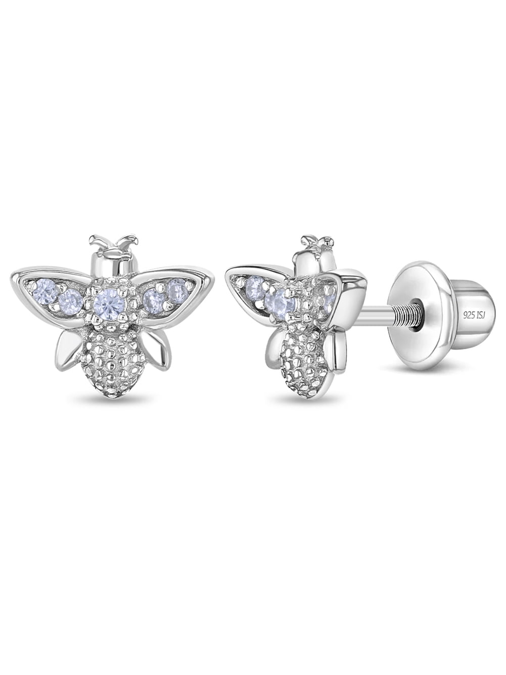 CZ Bee Kids / Children's / Girls Earrings Screw Back - Sterling Silver