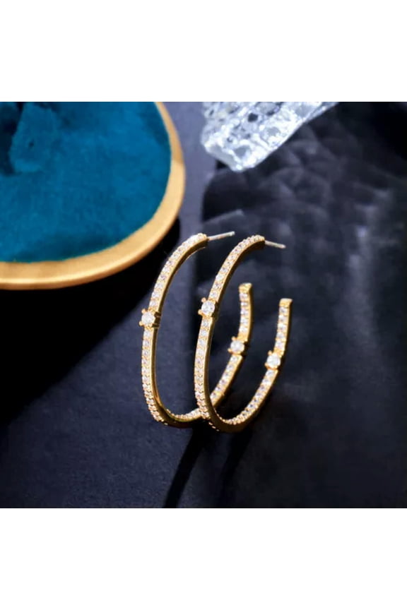 CZ Big Loop Circle Hoop Earrings Women Party 925 Sterling Silver Shiny Jewelry