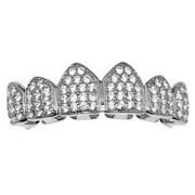 CZ Bling Grillz Top Grills Silver Tone Cubic Zirconia Micro Pave Upper Hip Hop Teeth