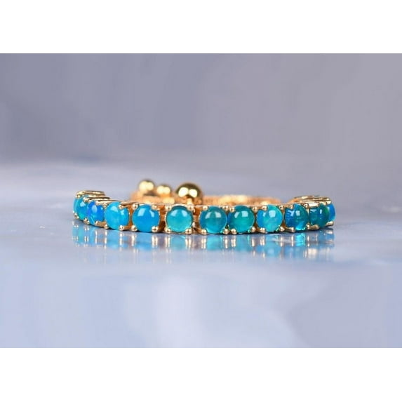 CZ Blue Opal Tennis Bracelet,Art Deco Round Opal Bracelet Adjustable Women Bracelet Blue Opal Jewelry Gift For Love