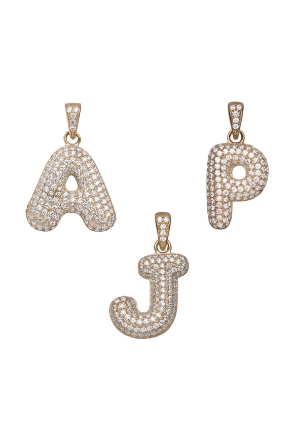 CZ Bubble Initial Letter Pendant Unisex Adult 10K Yellow Gold, All Sizes - Goldum NYC