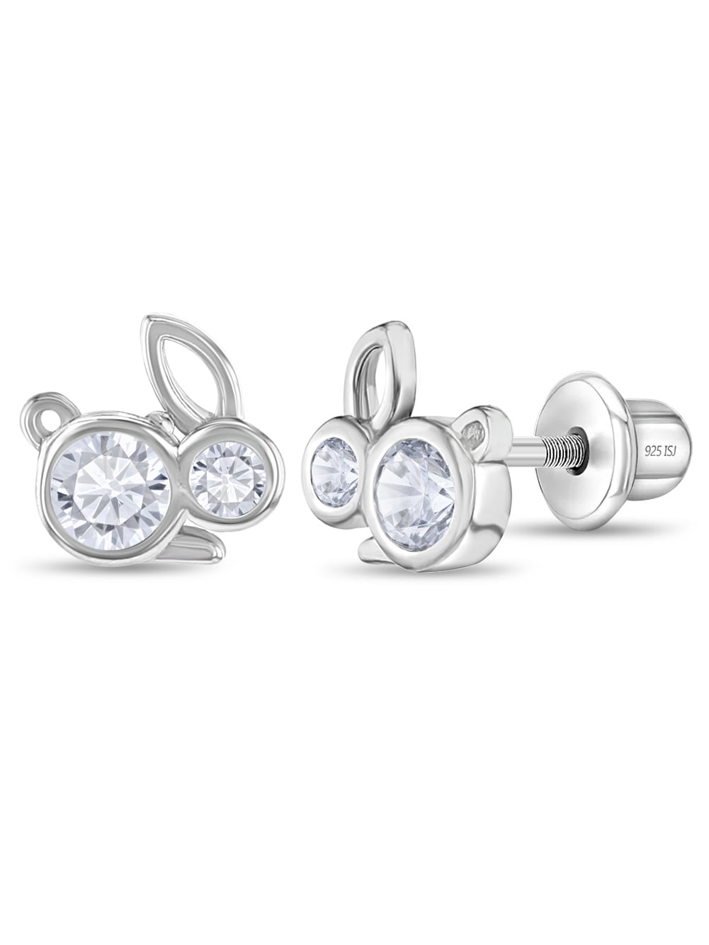 CZ Bunnies Baby / Toddler / Kids Earrings Screw Back - Sterling Silver