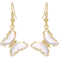 CZ Butterfly Glass Drop Dangle Earrings for Women Teen Girls 925 Sterling Silver Post Pin Cubic Zirconia Gold-Toned Cute Charms Dangling Stud Earring Dainty Christmas Halloween Theme Party Jewelry