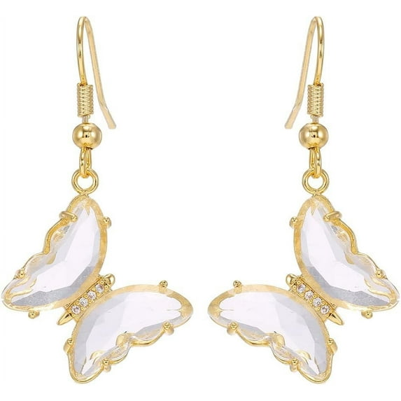 CZ Butterfly Glass Drop Dangle Earrings for Women Teen Girls 925 Sterling Silver Post Pin Cubic Zirconia Gold-Toned Cute Charms Dangling Stud Earring Dainty Christmas Halloween Theme Party Jewelry