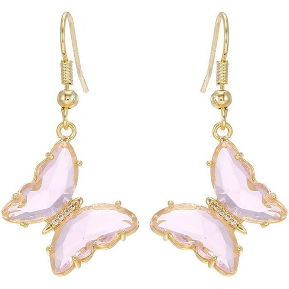 CZ Butterfly Glass Drop Dangle Earrings for Women Teen Girls 925 Sterling Silver Post Pin Cubic Zirconia Gold-Toned Cute Charms Dangling Stud Earring Dainty Christmas Halloween Theme Party Jewelry