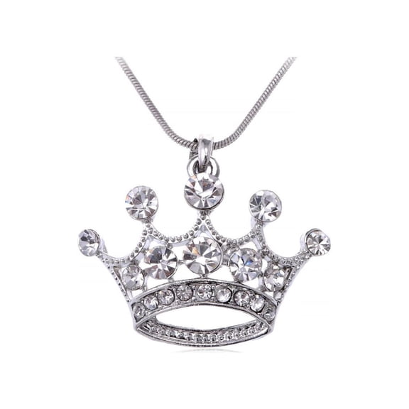 CZ Clear Crystal Rhinestone Emperor Royal Crown King Queens Pendant Necklace