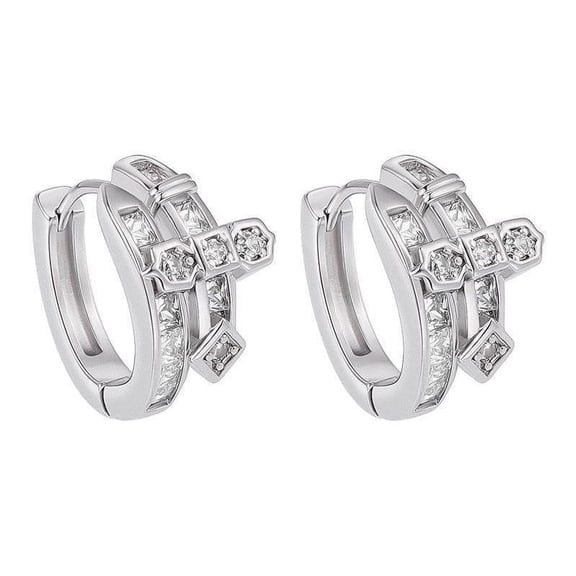 CZ Cross Hoop Earrings for Men Women,Streetwear punk Hip Hop Unisex Style
