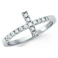thumbnail image 1 of CZ Cross Ring Solid 14k White Gold Band Religious Style Pave Set Polished Finish Fancy, Size 7, 1 of 1