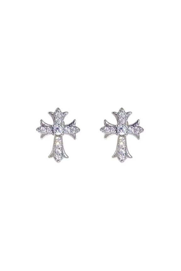 CZ Cross Stud Earrings for Men Women Streetwear Hip Hop Punk Unisex Earrings