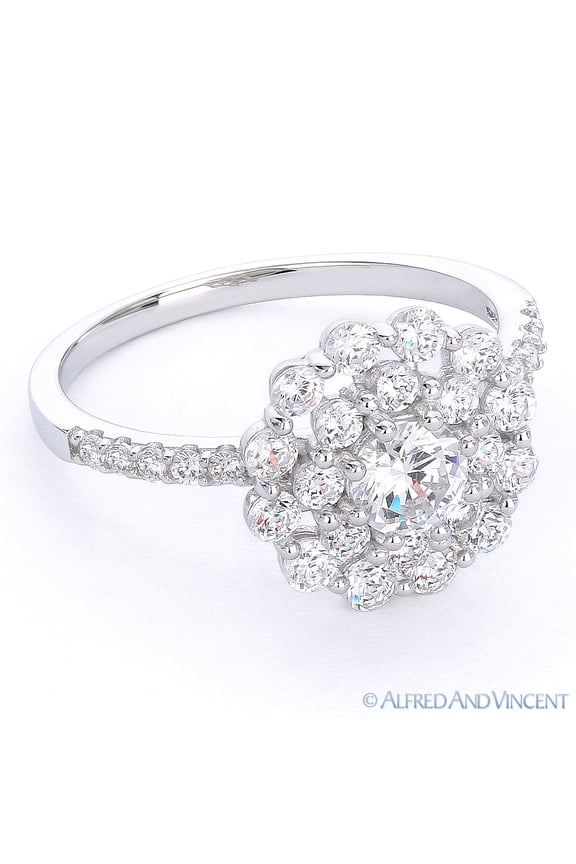 CZ Crystal Right-Hand Flower Ring in .925 Sterling Silver w/ Rhodium Plating
