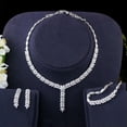 thumbnail image 1 of CZ Dangle Drop Leaf Earrings Bracelet Necklace Set 585 Gold Plated Prom Jewelry, 1 of 9