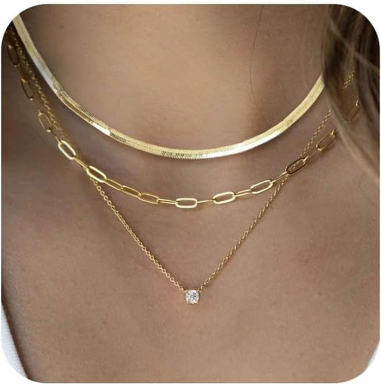 CZ Diamond Necklace for Women Dainty Square Cubic Zirconia Splints ...