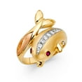thumbnail image 1 of CZ Dolphin Ring Solid 14k Yellow White Rose Gold Good Luck Band Curve Satin & Polished Finish, Size 6.5, 1 of 1