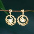thumbnail image 1 of CZ Dubai Yellow Gold Plated Snake Pattern Long Dangling Drop Pearl Party Earring, 1 of 9