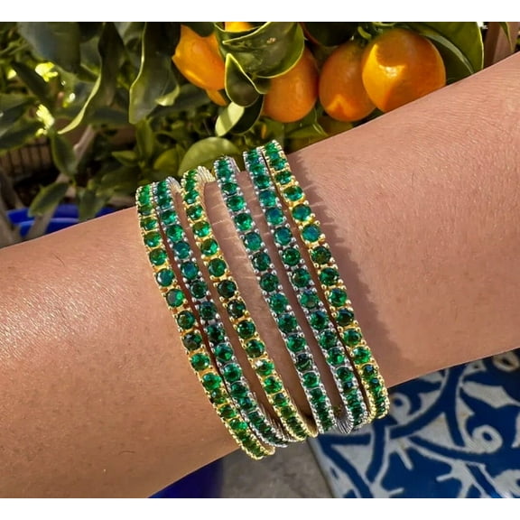 CZ Emerald Tennis Bracelet, Cz Tennis Bracelets Gold, CZ Bracelets, Emerald 14k Gold Plated Gemstone Bracelet
