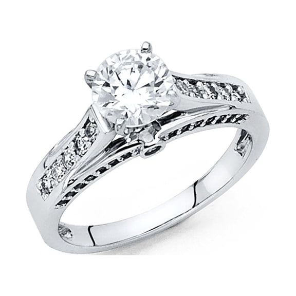 CZ Engagement Ring 14k White Gold Anniversary Round CZ Bridal Designer Style Band Side Stones Size 6.5