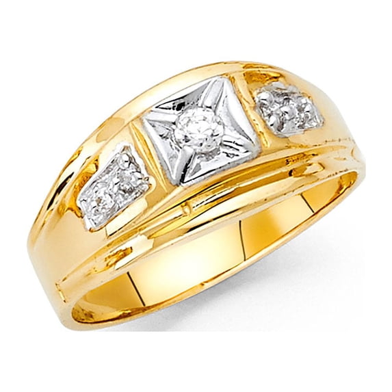 CZ Engagement Ring Solid 14k Yellow Gold Band Mens Fashion Diamond Cut Stylish Polished Fancy, Size 9.5